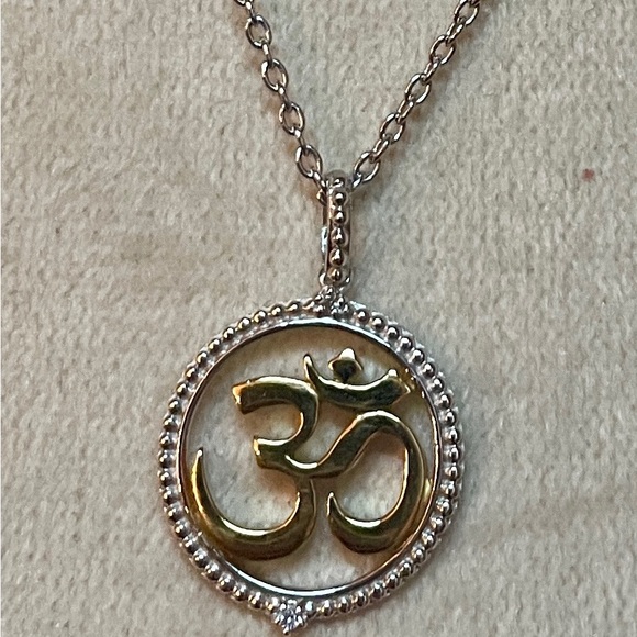 NWT Judith Ripka Two-Tone Om Necklace with White Topaz Accents. 18” - Picture 2 of 7